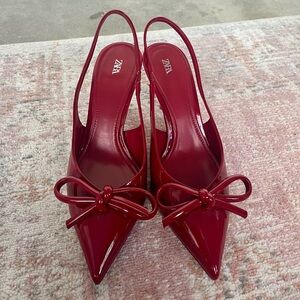 Zara Red Bow Slingback Heels